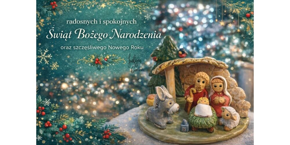 betlejemska szopka na tle świątecznych światełek